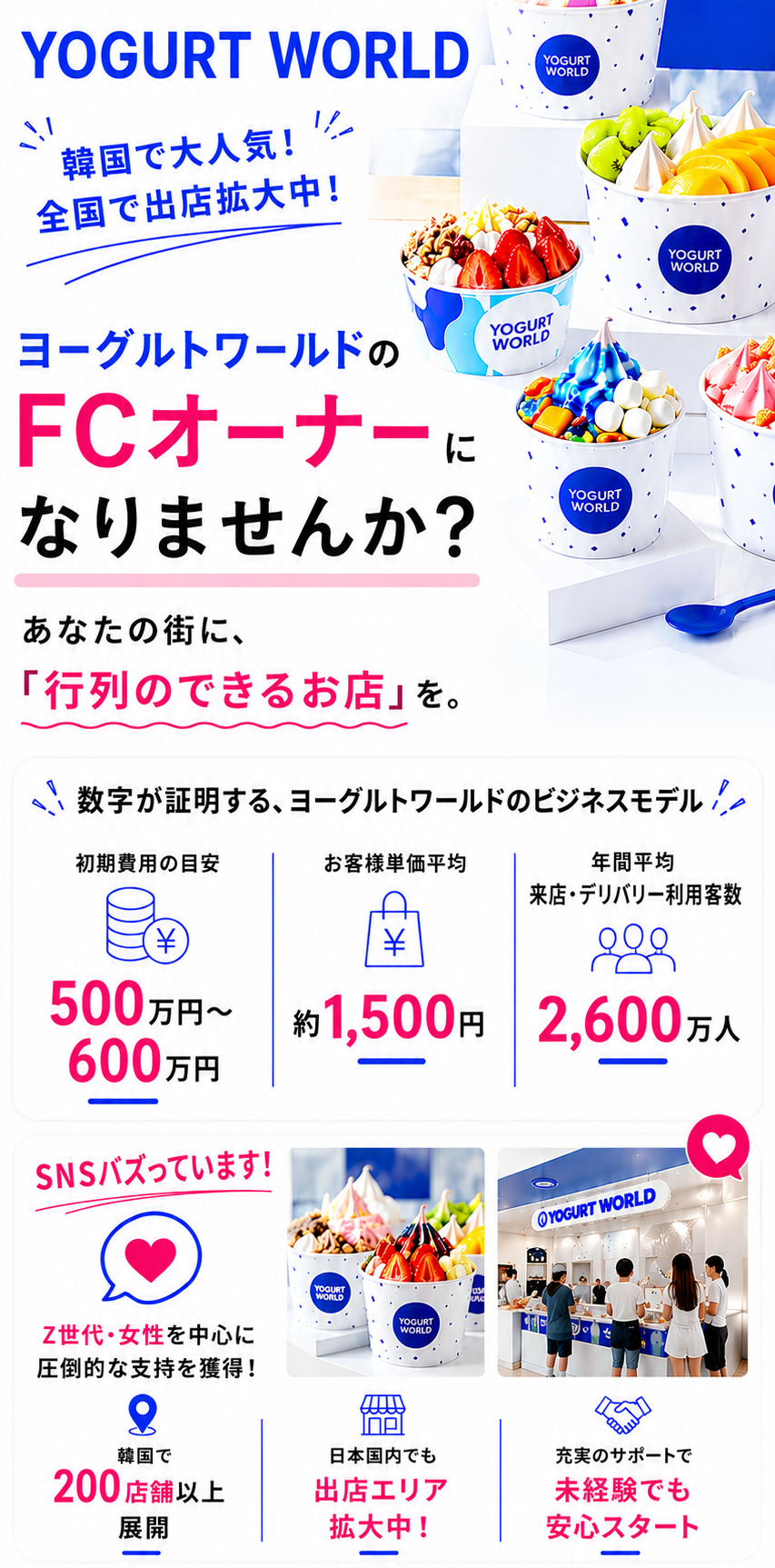 YOGURT WORLD フランチャイズオーナー募集 | 500万円〜開業・月商2,200万円の実績